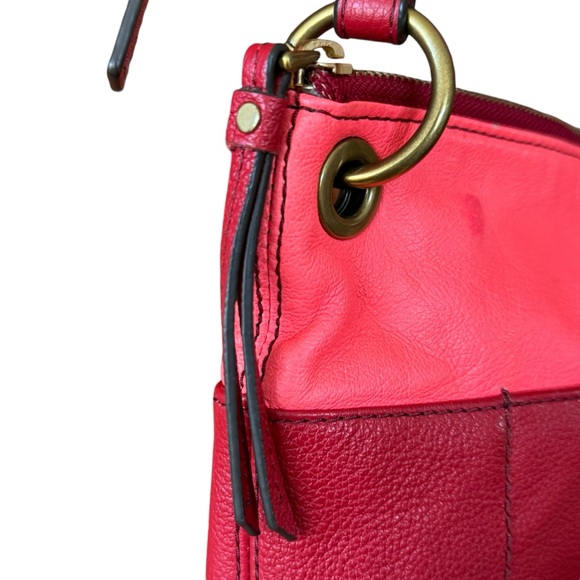 Fossil Keely Leather Crossbody Bag  Red Pink Colorblock Shoulder Purse CLEAN - Picture 6 of 10